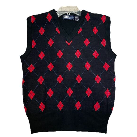 Mens Sweater Size S Sleeveless Vest Argyle Print Academia Preppy Holiday Evening - Picture 1 of 5